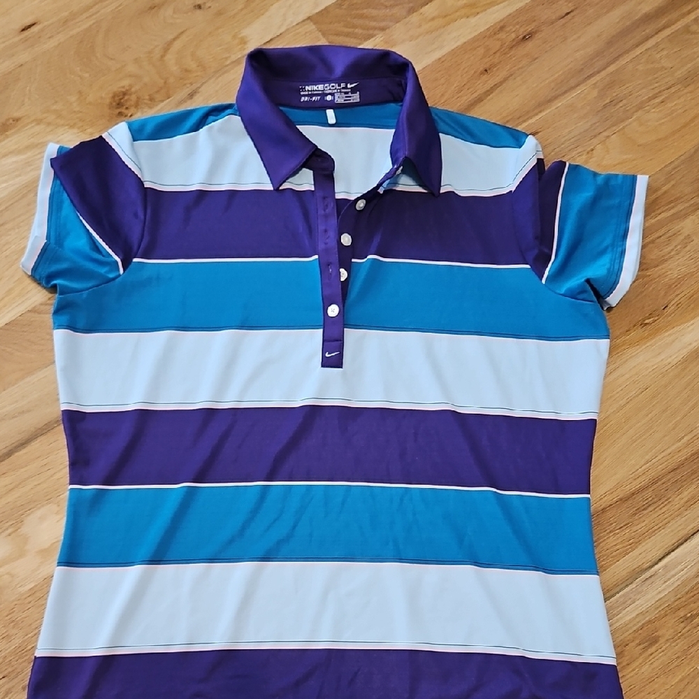 Nike Purple and Blue Fitted Button Down Polo Shirt